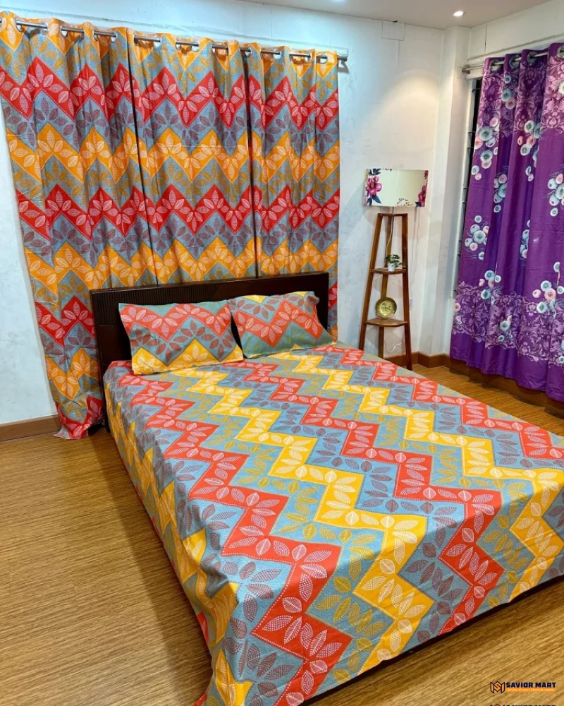 বাজেট ফেন্ডলি চাদর ও পর্দার কম্বো সেট- SMBCCS19
